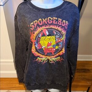 Nickelodeon Black Mineral-Wash SpongeBob Flame Graphic Crewneck